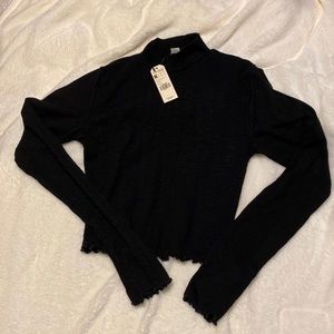 Black Ribbed Turtleneck Top